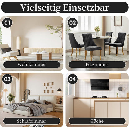 Bequeme Esszimmerstühle 4er Set mit Stoffbezug & Goldbeinen
