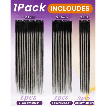 Clip-in Echthaar Extensions Schwarz Silber 50cm