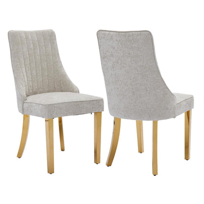 Bequeme Esszimmerstühle 2er-Set, Beige mit Goldbeinen