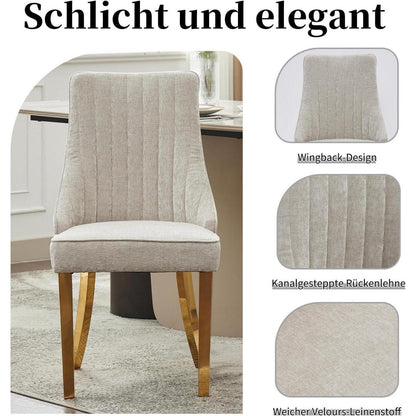 Bequeme Esszimmerstühle 2er-Set, Beige mit Goldbeinen