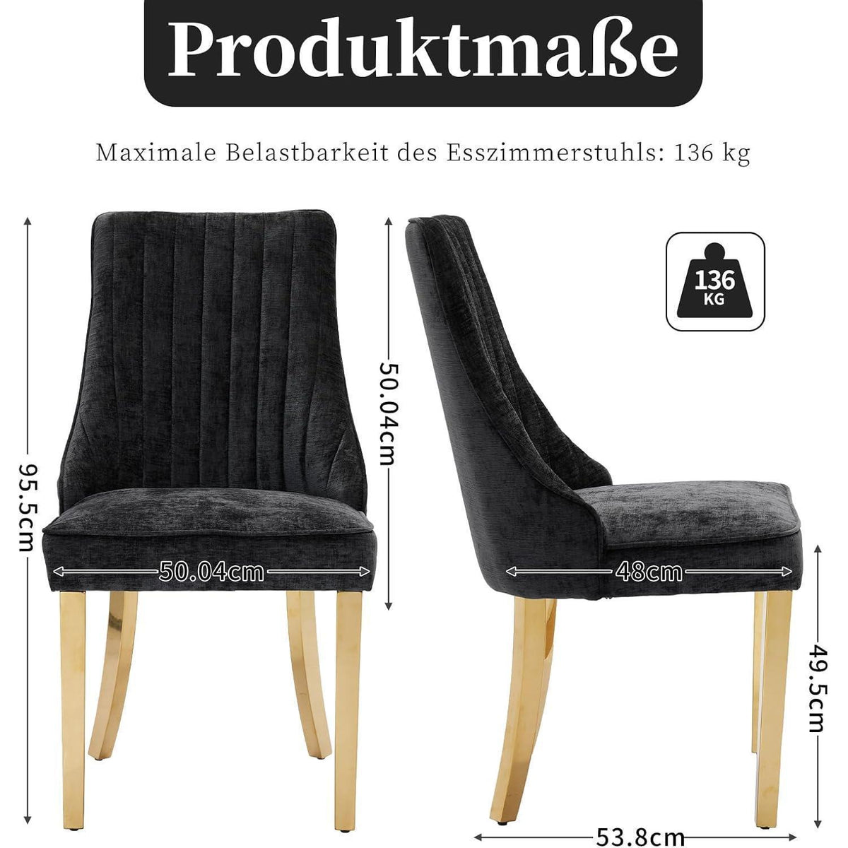 Esszimmerstühle 6er Set, Stoff & Goldene Edelstahlbeine