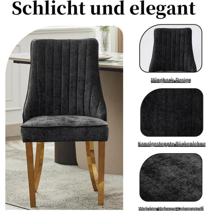 Esszimmerstühle 6er Set, Stoff & Goldene Edelstahlbeine