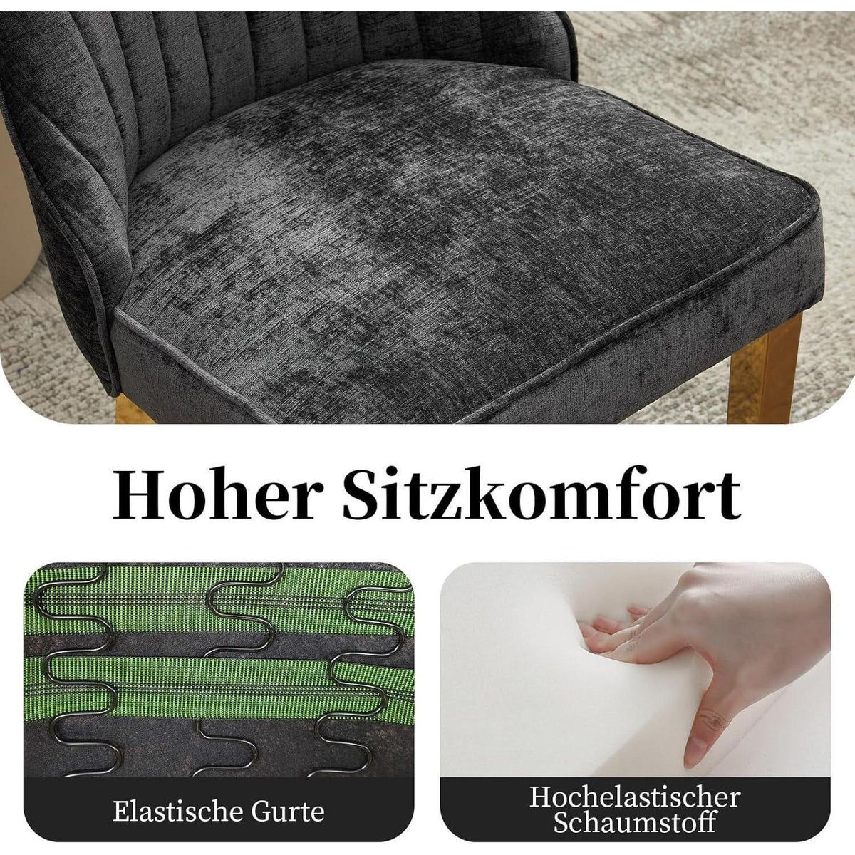 Esszimmerstühle 6er Set, Stoff & Goldene Edelstahlbeine