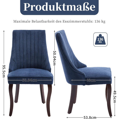 Esszimmerstühle Set 6 Blau, Bequeme Polsterstühle mit Holzbeinen