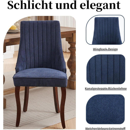 Esszimmerstühle Set 6 Blau, Bequeme Polsterstühle mit Holzbeinen
