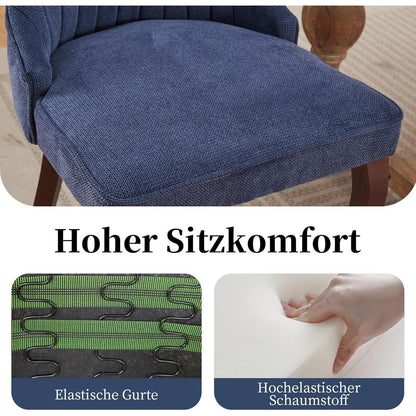 Esszimmerstühle Set 6 Blau, Bequeme Polsterstühle mit Holzbeinen