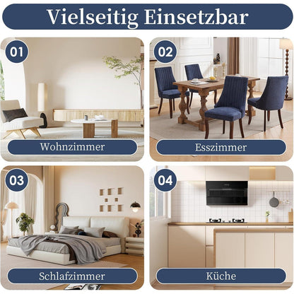 Esszimmerstühle Set 6 Blau, Bequeme Polsterstühle mit Holzbeinen