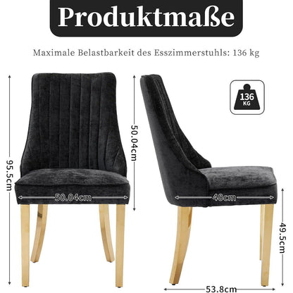 Esszimmerstühle 2er Set, Stoff & Goldene Edelstahlbeine