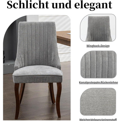 Esszimmerstühle Grau 6er Set, Bequeme Polsterstühle mit Holzbeinen