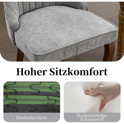 Esszimmerstühle Grau 6er Set, Bequeme Polsterstühle mit Holzbeinen
