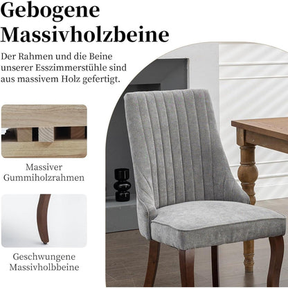Esszimmerstühle Grau 6er Set, Bequeme Polsterstühle mit Holzbeinen