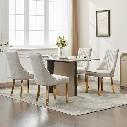 Esszimmerstühle 6er Set, Beige, Goldene Edelstahlbeine