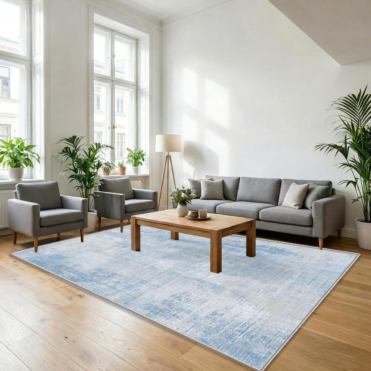 Abstrakt blauer Teppich 160x200cm – Waschbar & Rutschfest