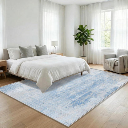 Abstrakt blauer Teppich 160x200cm – Waschbar & Rutschfest