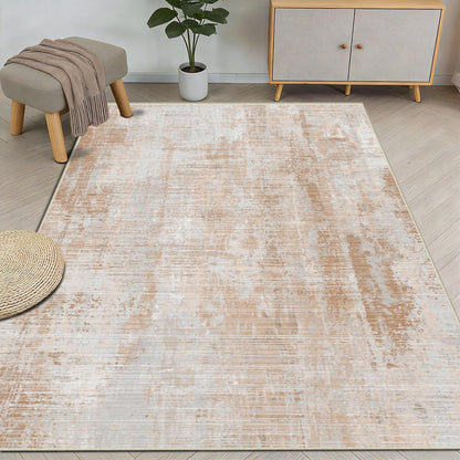 WUTONG Teppich Wohnzimmer 160x200cm Hellbraun Sand – Waschbar & Vintage