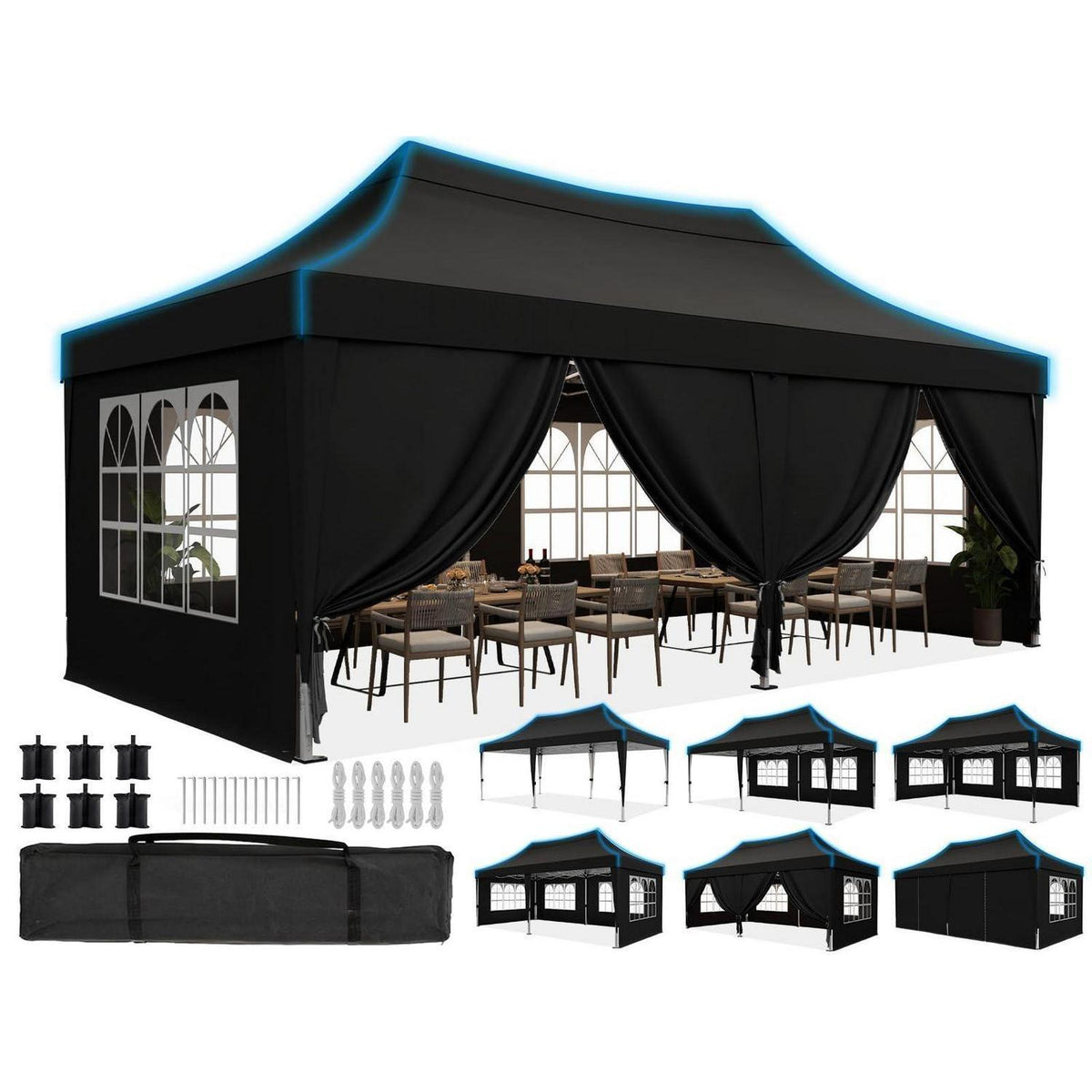 Faltpavillon 3x6m wasserdicht – Partyzelt mit Seitenwänden