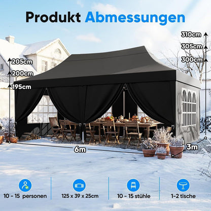 Faltpavillon 3x6m wasserdicht – Partyzelt mit Seitenwänden