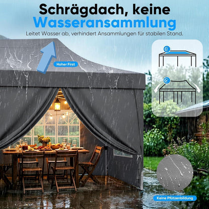 Faltpavillon 3x6m wasserdicht mit Seitenwänden & UV-Schutz