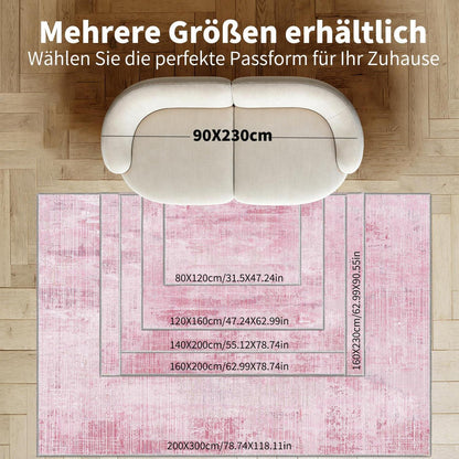 Rosa Vintage Teppich 200x300cm – Weicher Kurzflor für Wohnzimmer