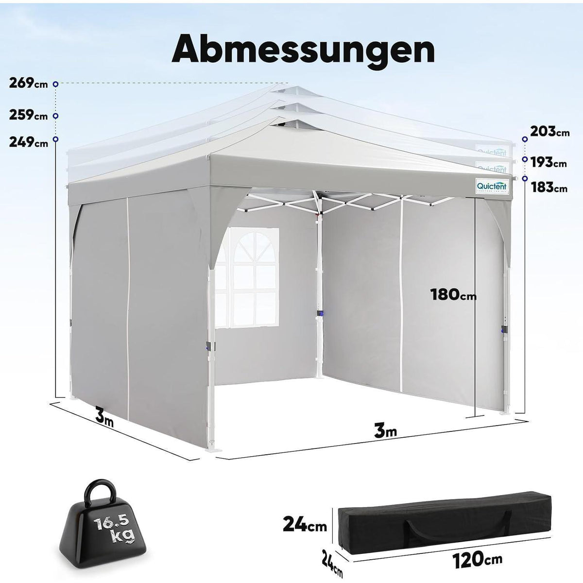 Faltpavillon 3x3m wasserdicht mit Seitenwänden & UV-Schutz