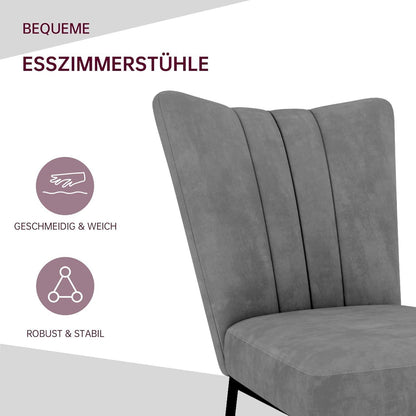 Samt Esszimmerstühle Set 2 Grau – Komfortable Küchenstühle