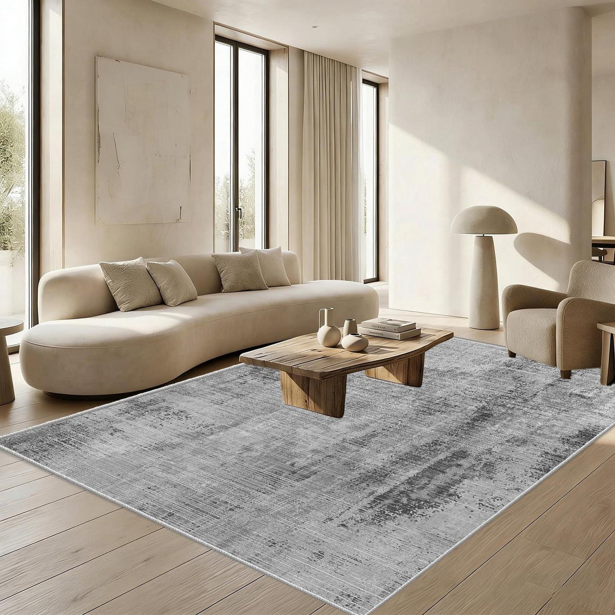 Grauer Teppich 200x300cm – Moderner Kurzflor Wohnteppich