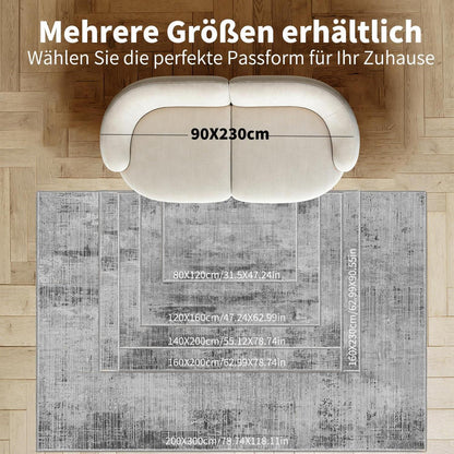 Grauer Teppich 200x300cm – Moderner Kurzflor Wohnteppich
