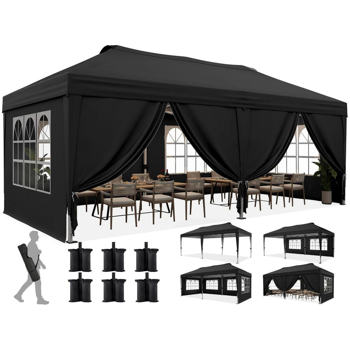 Faltpavillon 3x6m mit Seitenwänden & UV-Schutz