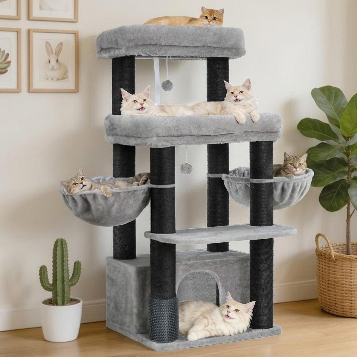 Kratzbaum für große Katzen – Sisal 8cm, Hellgrau