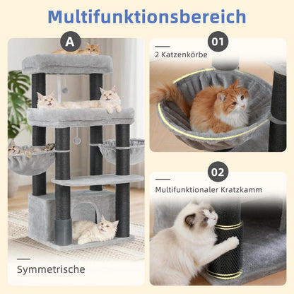 Kratzbaum für große Katzen – Sisal 8cm, Hellgrau