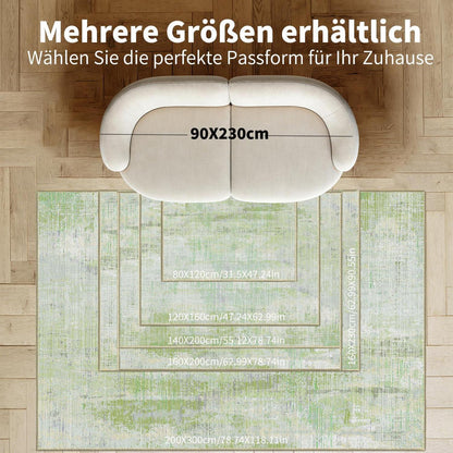 Grüner Teppich 140x200 – Abstrakter Kurzflor Wohnteppich