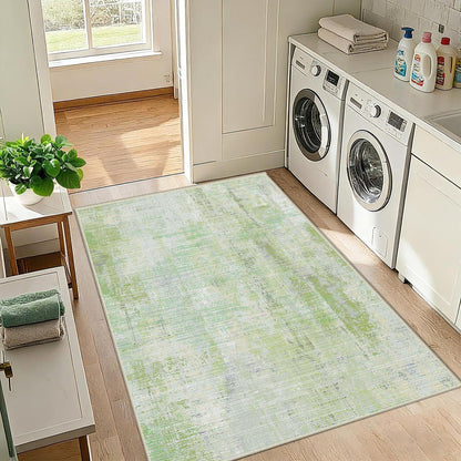 Grüner Teppich 140x200 – Abstrakter Kurzflor Wohnteppich