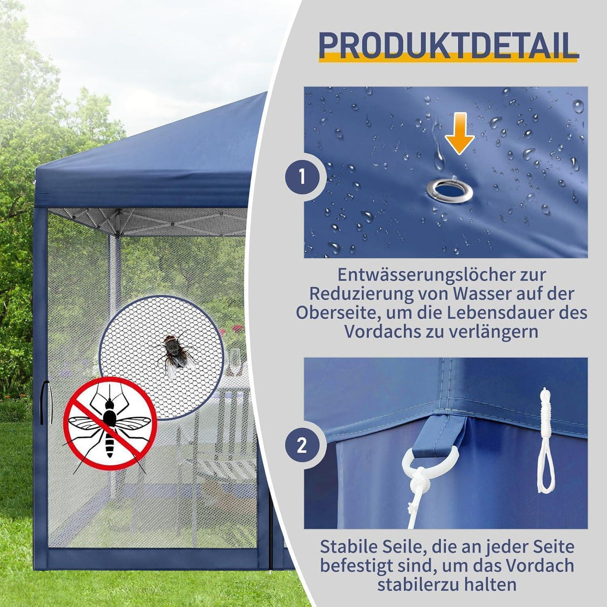 Faltpavillon 3x3 mit Moskitonetz – Wasserdicht & UV-Schutz