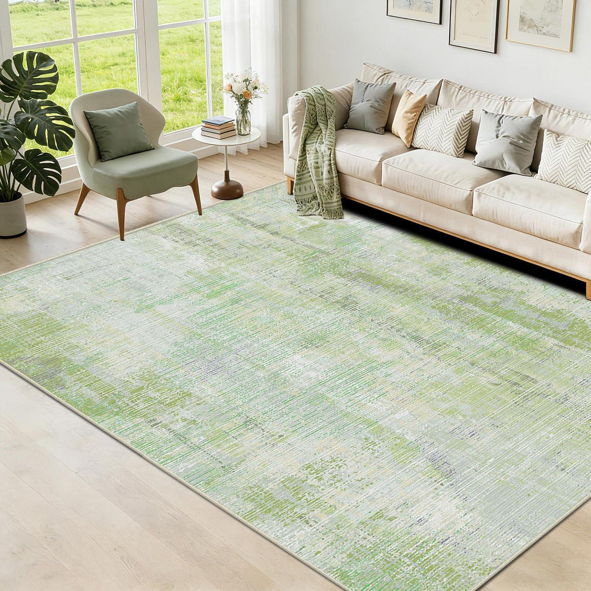 Vintage Teppich Grün 160x200cm - Waschbar & Rutschfest
