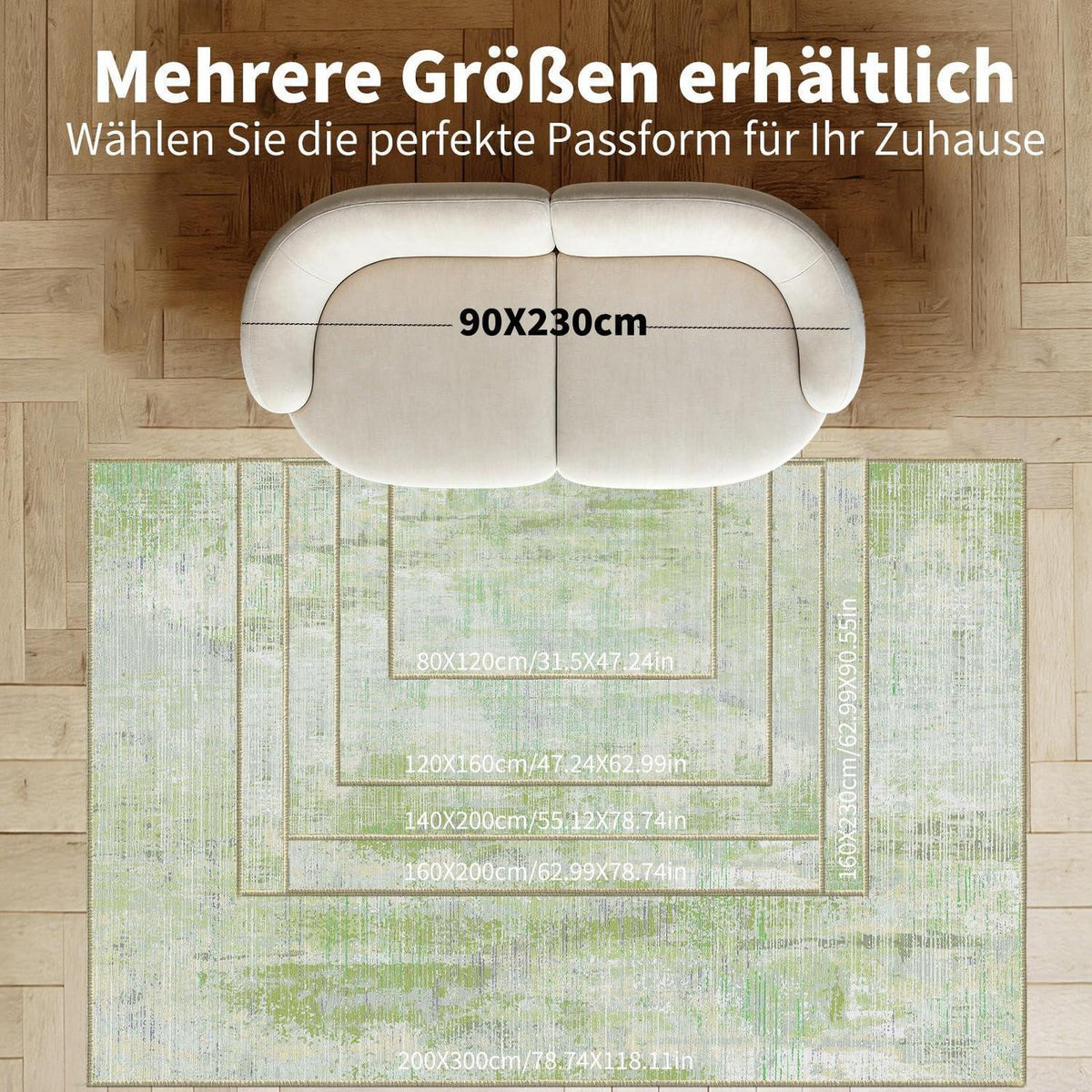 Grüner Teppich 160x230 – Abstrakt, Waschbar & Rutschfest