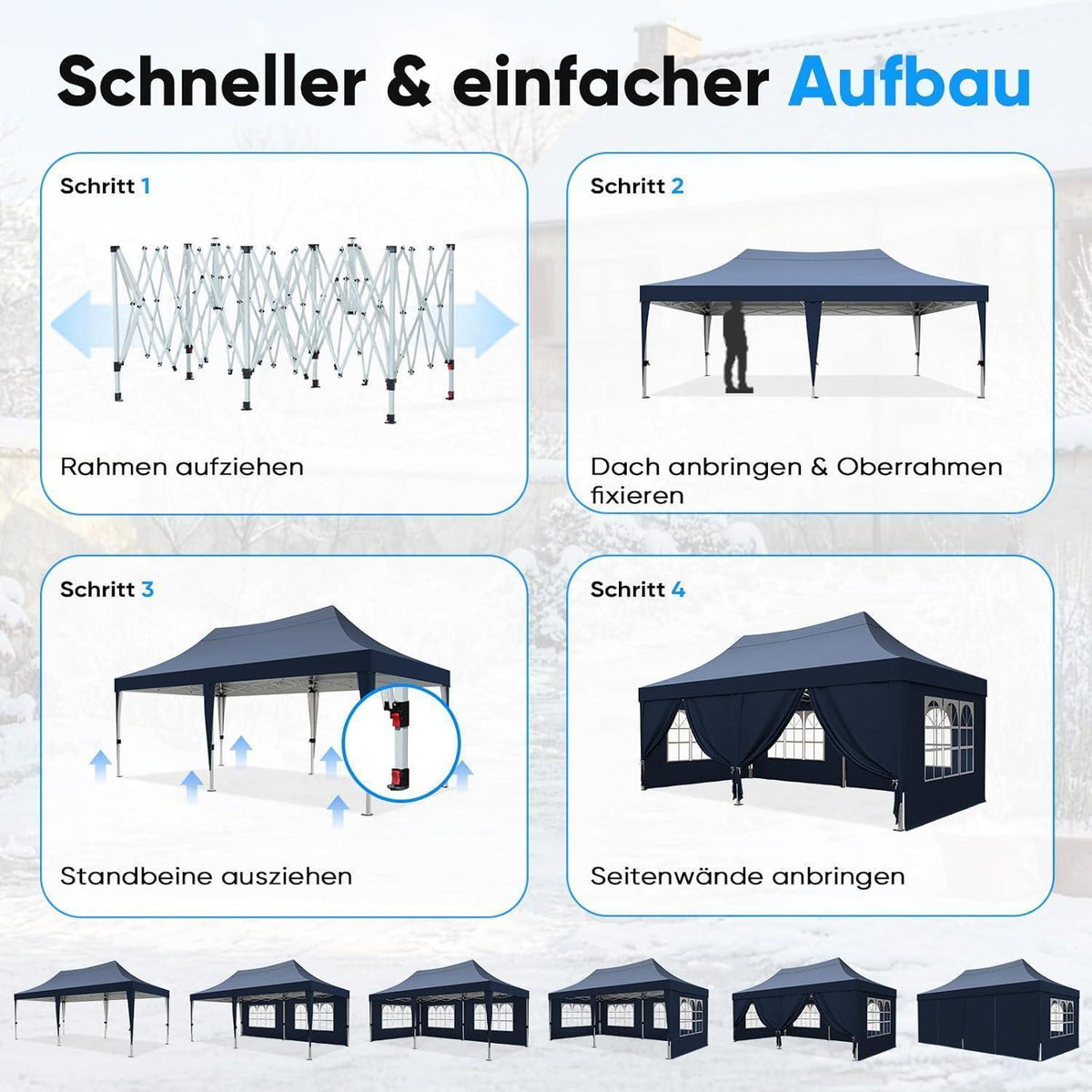 Faltpavillon 3x6m wasserdicht – Partyzelt mit Seitenwänden