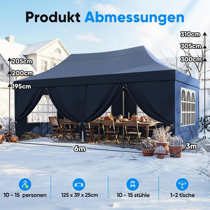 Faltpavillon 3x6m wasserdicht – Partyzelt mit Seitenwänden