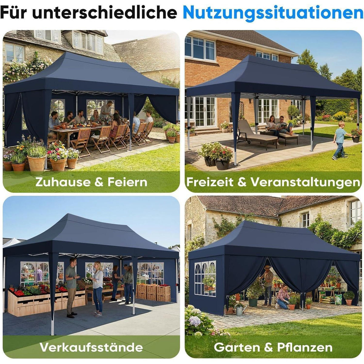 Faltpavillon 3x6m wasserdicht – Partyzelt mit Seitenwänden