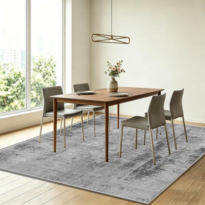 Grauer abstrakter Teppich 140x200cm – Waschbar, Rutschfest & Modern