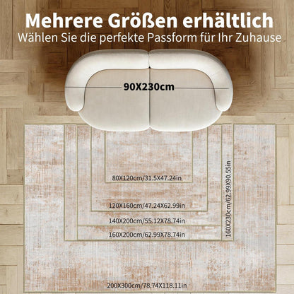 WUTONG Vintage Teppich 160x230cm Hellbraun – Waschbar & Rutschfest