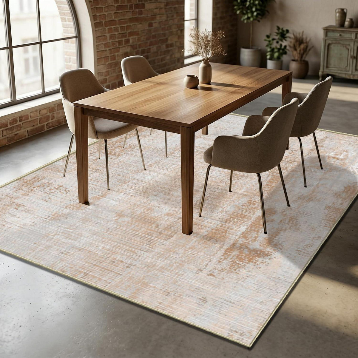 WUTONG Vintage Teppich 160x230cm Hellbraun – Waschbar & Rutschfest