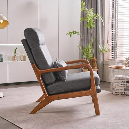 Dunkelgrauer Lounge-Sessel mit Massivholzrahmen & Mid-Century Stil