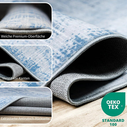 Blauer Waschtbarer Teppich 140x200cm – Modern Abstrakter Kurzflor
