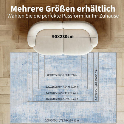 Blauer Waschtbarer Teppich 140x200cm – Modern Abstrakter Kurzflor