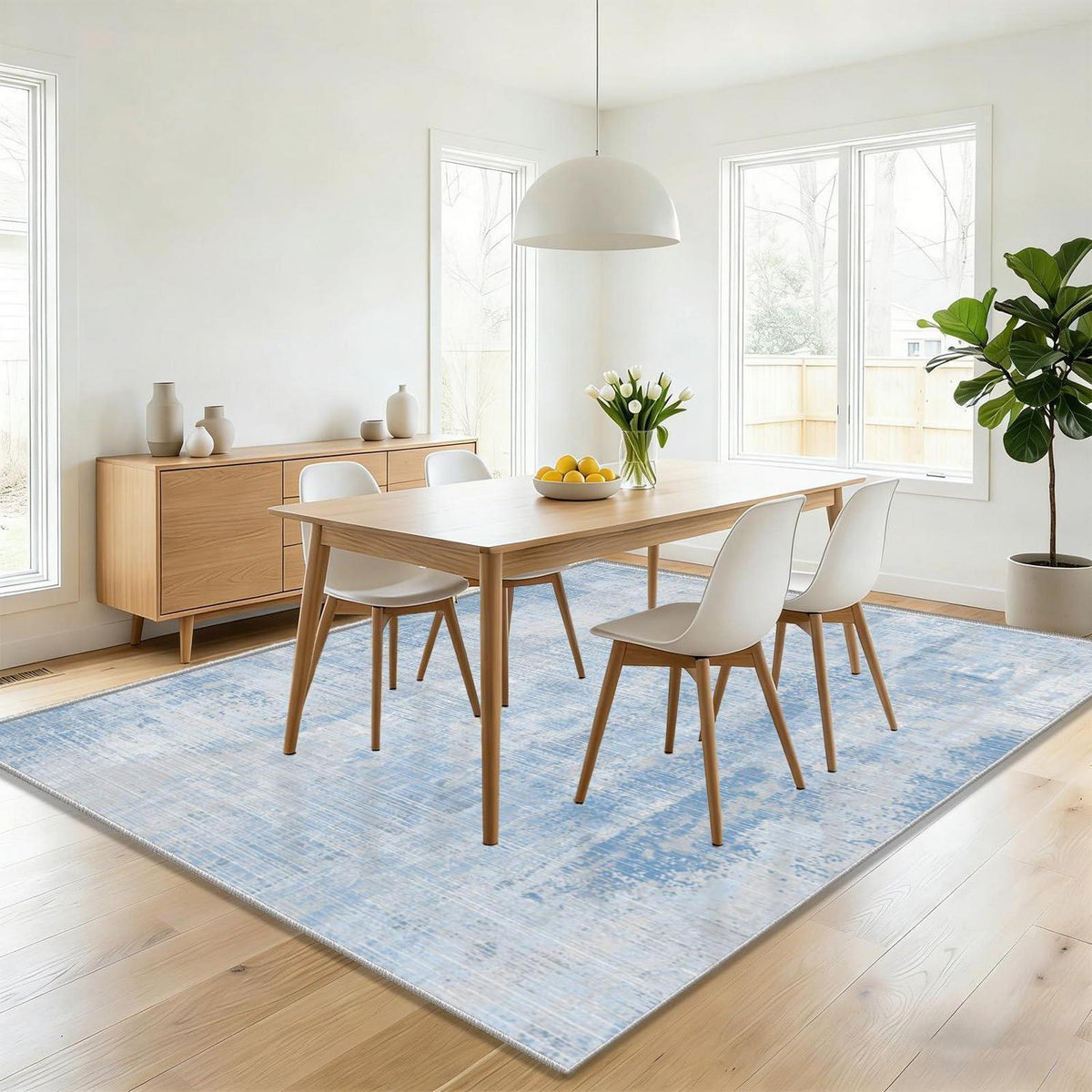 Blauer Waschtbarer Teppich 140x200cm – Modern Abstrakter Kurzflor
