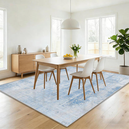 Blauer Waschtbarer Teppich 140x200cm – Modern Abstrakter Kurzflor