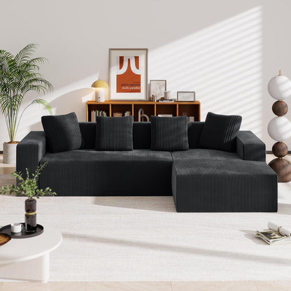 Modernes 3-Sitzer Sofa mit Liegefunktion & Kissen (Schwarz)