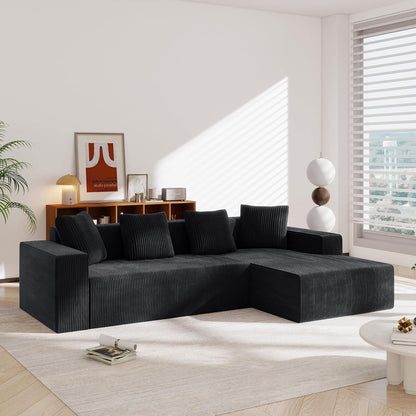 Modernes 3-Sitzer Sofa mit Liegefunktion & Kissen (Schwarz)