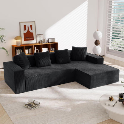 Modernes 3-Sitzer Sofa mit Liegefunktion & Kissen (Schwarz)