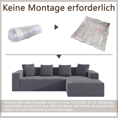 Modernes 3-Sitzer Sofa mit Liegefunktion & Kissen (Grau)
